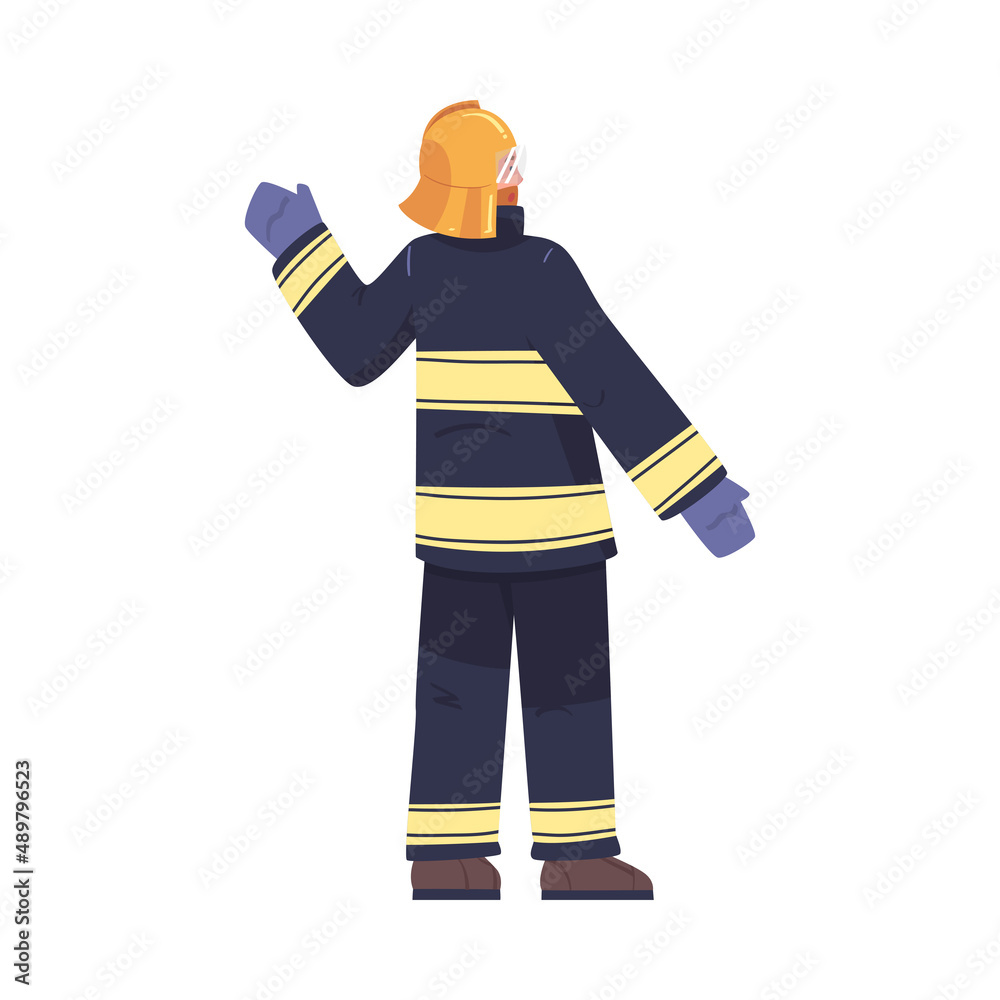 Canvas Prints Man Firefighter Character Standing and Warning About Emergency or Danger Vector Illustration