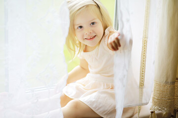 Children walk in the summer in nature. Child on a sunny spring morning in the park. Traveling with children.