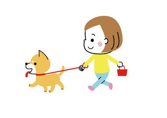 柴犬と散歩している女の子