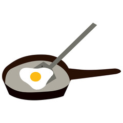 Flying pan with fried egg vector illustration in flat color design