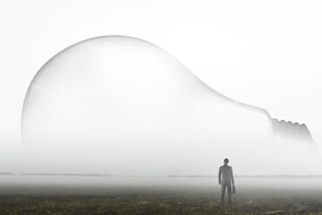 Huge bulb lamps on a grey foggy background