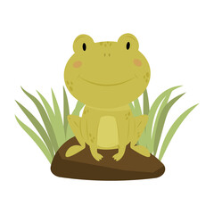 Cute cartoon frog sitting on a rock