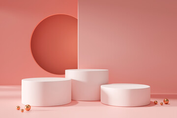 Rose gold cylinder podium minimal luxury product display pedestal background 3D rendering