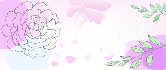 Abstract art background vector. Luxury minimal style wallpaper with grey  line art flower and botanical leaves, Organic shapes, Vector background for banner, poster, Web and packaging