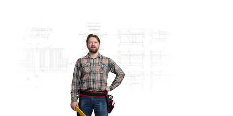 Construction industry concept with drafts and plans