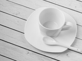 coffee cup on a white wooden table