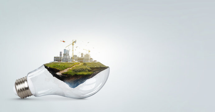 City construction inside light bulb