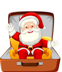 Christmas theme with Santa in a luggage on white background