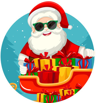 christmas theme with santa and gifts on sleigh