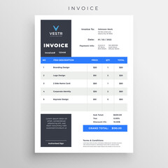 Business invoice form template. Invoicing quotes, money bills or price invoices and payment agreement design templates.