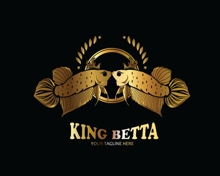 Betta fish logo in gold color