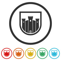 Castle shield ring icon, color set
