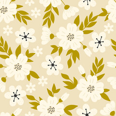 Seamless pattern with beige flowers