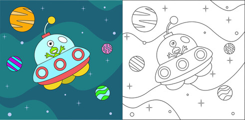coloring page cartoon alien.Educational game for kids