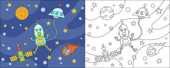 coloring page cartoon alien.Educational game for kids © Ratuhiliyatul