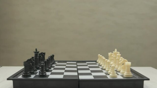 chessboard with placed pieces, close up