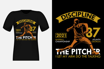 The Pitcher I Let My Arm Do The Talking Silhouette Vintage T-Shirt Design