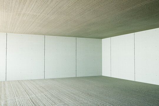 Three dimensional render of corner of unfurnished room