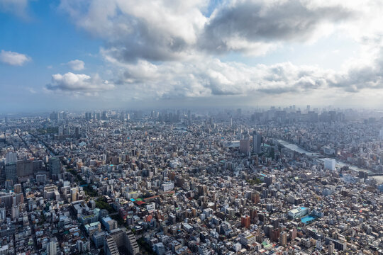 Japan, Kanto Region, Tokyo, Clouds over financial districtseen from Tokyo Skytree