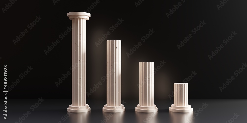 Sticker classic column, marble stone pillar colonnade on black color. ancient greek architecture. 3d render