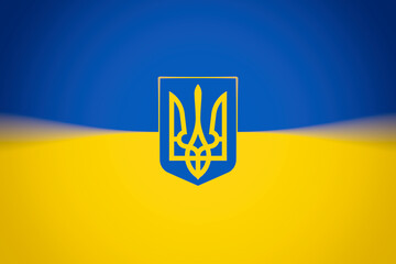 Ukraine Coat of arms flag. Ukrainian national trident sign texture background. 3d render