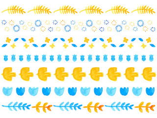 水色とオレンジの植物鳥水彩素材ラインセット