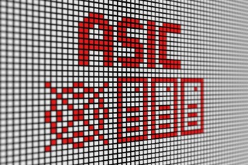 ASIC text scoreboard blurred background 3d illustration