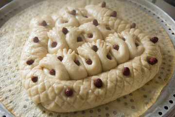 chinese traditional food red dates steamed bun in spring fesival