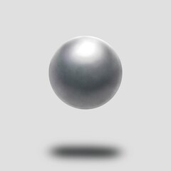 グレー背景の宙に浮いた金属の球体　銀色