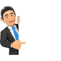 33D Businessman Pointing Aside With Finger