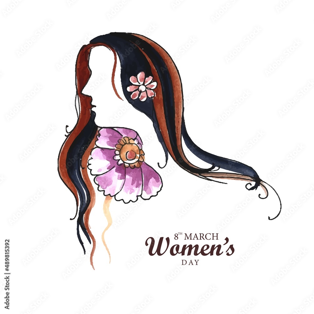 Wall mural beautiful face of lady in happy women's day card background