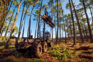 porter for logging, picking up pine logs for storage