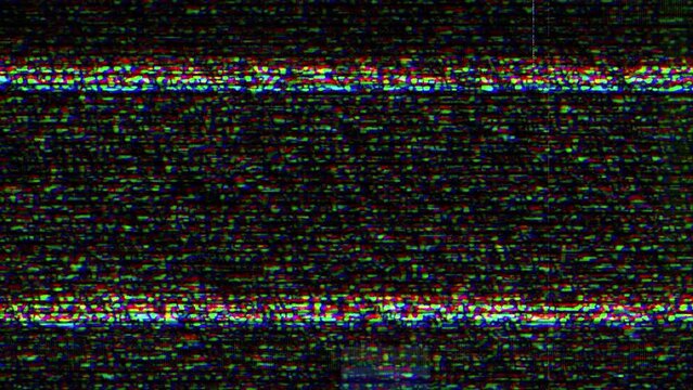 Old VHS Glitches and Static Noise on the black Background. TV Noise Footage, analog signal with bad interference
