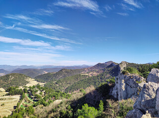 view of Dentelles de Montmirail in the Vaucluse in France - obrazy, fototapety, plakaty