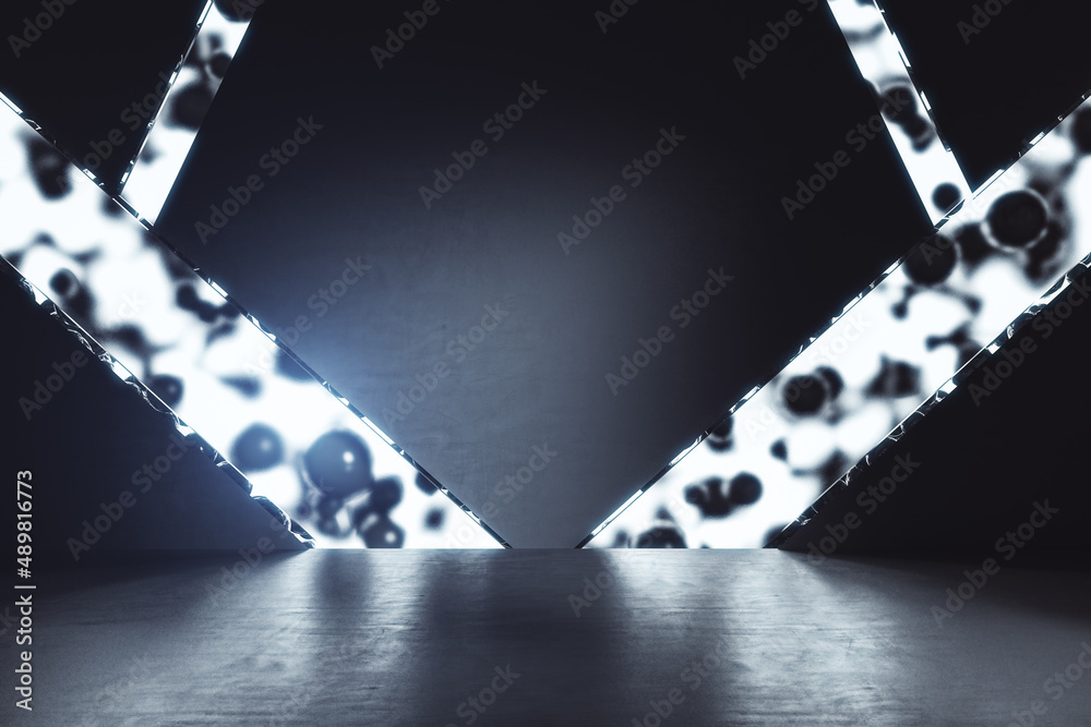 Aufkleber Abstract product presentation background with glowing lines. Mock up place. 3D Rendering.