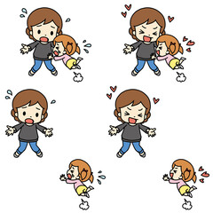 A child who jumps at his parents. hug. Daughter.