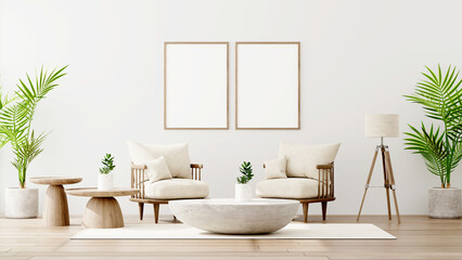 Fototapeta na wymiar mock up poster frame in modern interior background, living room, Scandinavian style, 3D render, 3D illustration
