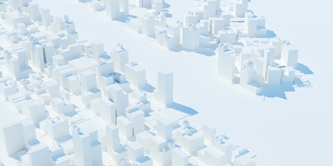 Abstract white, modern city architecture design urban background, digital city landscape buildings concept