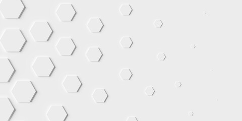 White thin hexagon or honeycomb background wallpaper banner pattern with copy space, fading out geometry template