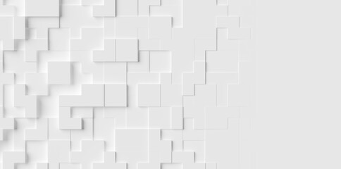 Random movedfading out white cube boxes block background wallpaper banner with copy space