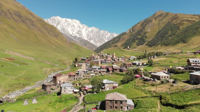 Ushguli village with famous Svan towers in Svaneti region in Georgia