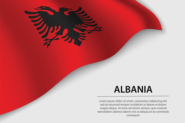 Wave flag of Albania on white background. Banner or ribbon vector template