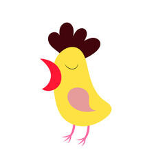 A funny bird icon, a little crowing rooster cartoon