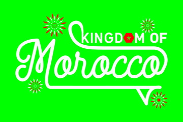 Logo presenting the kingdom of Morocco with the colors red and green plus stars in the form of fireworks. Flags of Morocco. Typography Vector illustration. Graphic logo printed for t-shirt clothing.