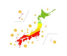 日本地図と花粉で表現した花粉飛散（白背景）
