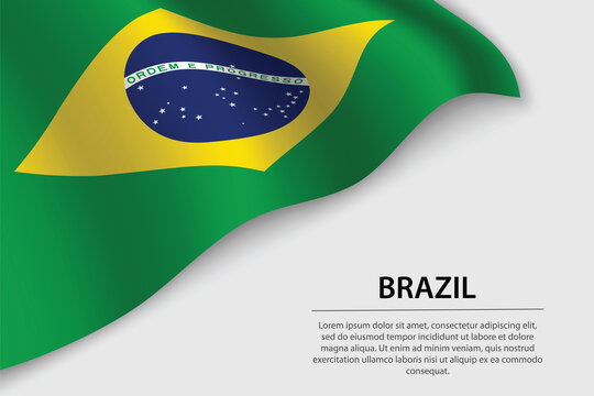 Wave flag of Brazil on white background. Banner or ribbon vector template