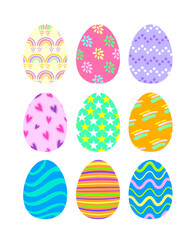 Collection of colorful easter eggs. Traditional religious holiday celebration. Vector illustration.