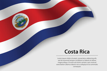 Wave flag of Costa Rica on white background. Banner or ribbon vector template