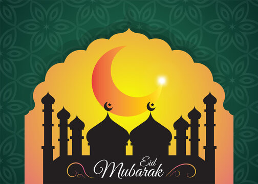 Eid Mubarak, Eid Al Adha, Eid Al Fitr beautiful greeting wishes poster, background, image with mosque, illustration vector design