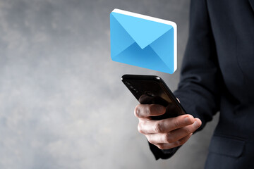 Email marketing and newsletter concept.Contact us by newsletter email and protect your personal information from spam mail concept.Scheme of direct sales in business. List of clients for mailing.